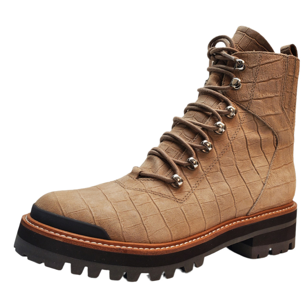 Marc Fisher Ltd. Women Izzie Snake Embossed Combat Boots Suede Light Natural  8M